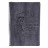 9781642720129-1642720127-Classic Faux Leather Journal Be Strong and Courageous Lion Joshua 1:9 Bible Verse Gray Inspirational Notebook, Lined Pages w/Scripture, Ribbon Marker, Zipper Closure