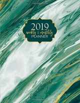 9781723778278-1723778273-2019 Weekly and Monthly Planner: 12-Month Agenda and Organizer with Inspirational Quotes - Green Gold Gemstone Print (Elegant Agate Marble Series)