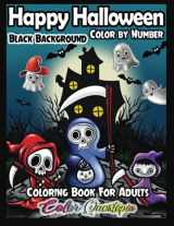 9781954883475-1954883471-Happy Halloween Color by Number Coloring Book For Adults BLACK BACKGROUND: Fun and Easy Designs With Spooky Characters, Cute Animals, and Haunted Houses (Color By Number For Adults)