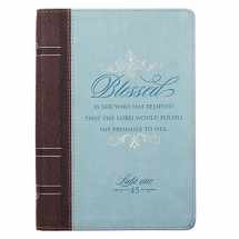 9781432119768-1432119761-Classic Faux Leather Journal Blessed Is She Luke 1:45 Bible Verse Blue Inspirational Notebook, Lined Pages w/Scripture, Ribbon Marker, Zipper Closure