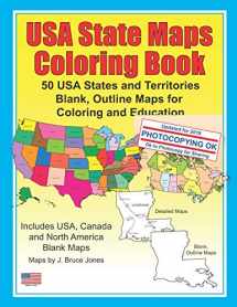 9781505475234-1505475236-USA State Maps Coloring Book: 50 USA States and Territories, Blank, Outline Maps for Coloring and Education (World of Maps)