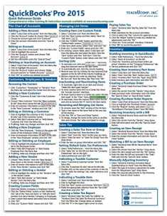 QuickBooks Pro 2015 Quick Reference Training Card - Laminated Guide Cheat Sheet (Instructions and Tips)